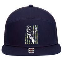Whitetail Buck Deer Hunting USA Camouflage American Flag 7 Panel Mesh Trucker Snapback Hat
