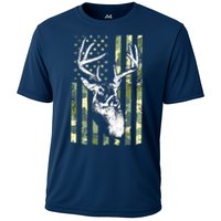 Whitetail Buck Deer Hunting USA Camouflage American Flag Cooling Performance Crew T-Shirt