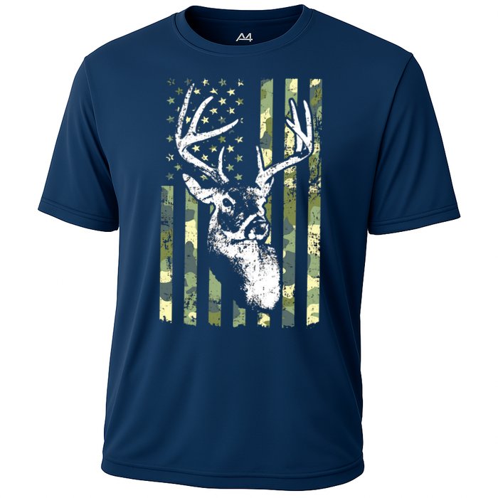 Whitetail Buck Deer Hunting USA Camouflage American Flag Cooling Performance Crew T-Shirt