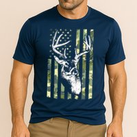Whitetail Buck Deer Hunting USA Camouflage American Flag Cooling Performance Crew T-Shirt