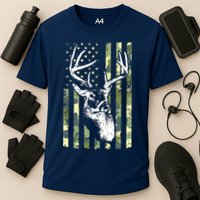 Whitetail Buck Deer Hunting USA Camouflage American Flag Cooling Performance Crew T-Shirt