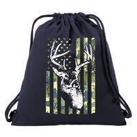 Whitetail Buck Deer Hunting USA Camouflage American Flag Drawstring Bag