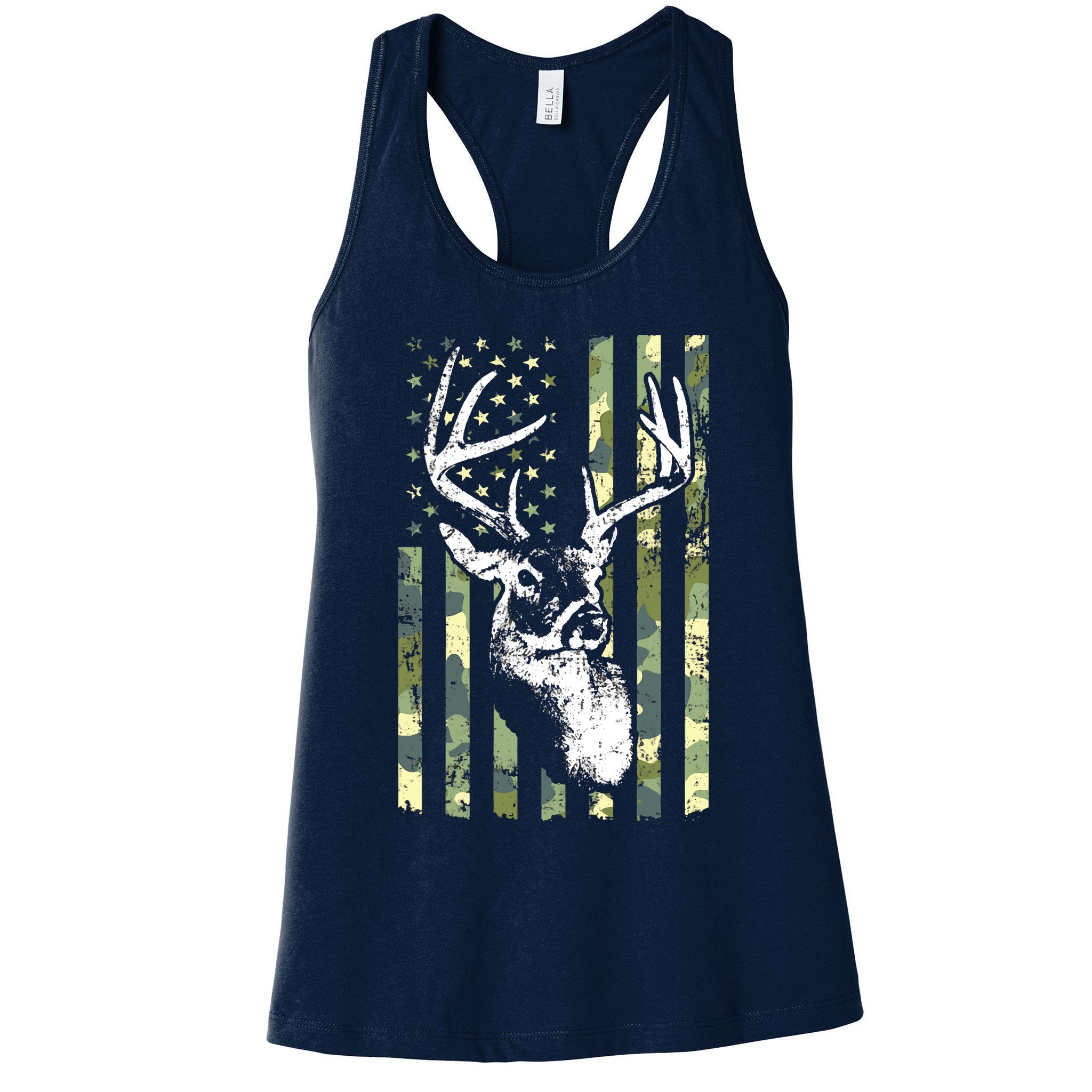 Whitetail Buck Deer Hunting USA Camouflage American Flag Womens Tank Top