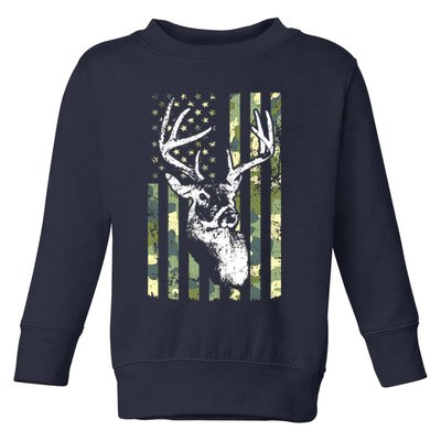 Whitetail Buck Deer Hunting USA Camouflage American Flag Toddler Sweatshirt