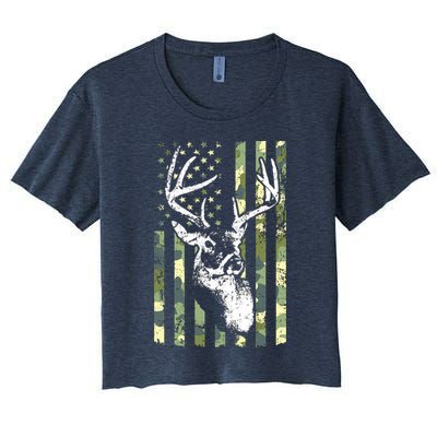 Whitetail Buck Deer Hunting USA Camouflage American Flag Crop Top