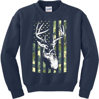 Whitetail Buck Deer Hunting USA Camouflage American Flag Kids Sweatshirt