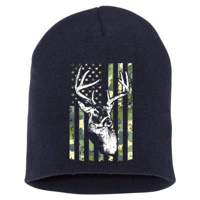 Whitetail Buck Deer Hunting USA Camouflage American Flag Short Acrylic Beanie