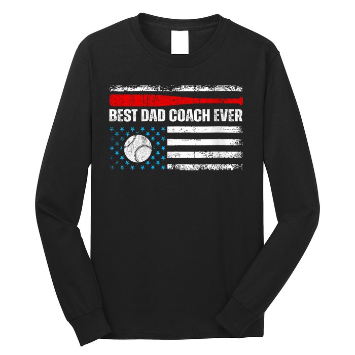 Womens Best Dad Coach Ever Fathers Day USA Day Vintage Baseball Long Sleeve Shirt