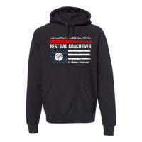 Womens Best Dad Coach Ever Fathers Day USA Day Vintage Baseball Premium Hoodie