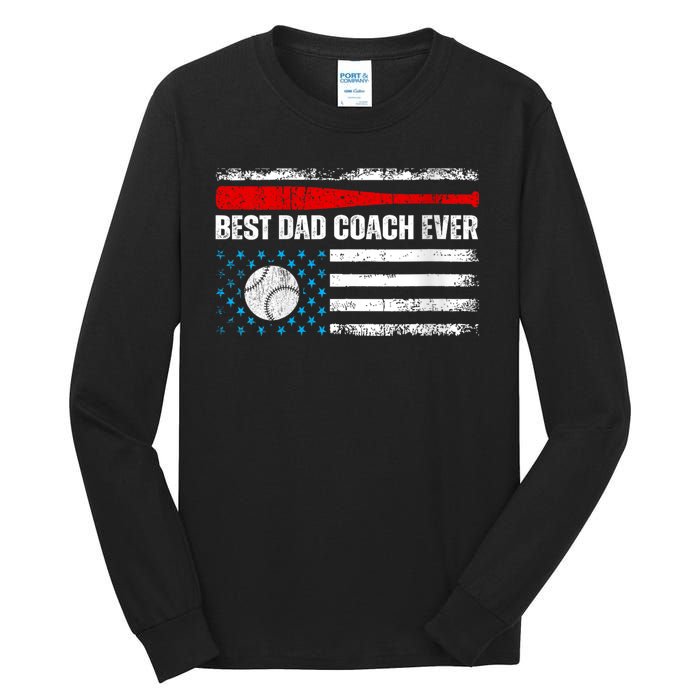 Womens Best Dad Coach Ever Fathers Day USA Day Vintage Baseball Tall Long Sleeve T-Shirt