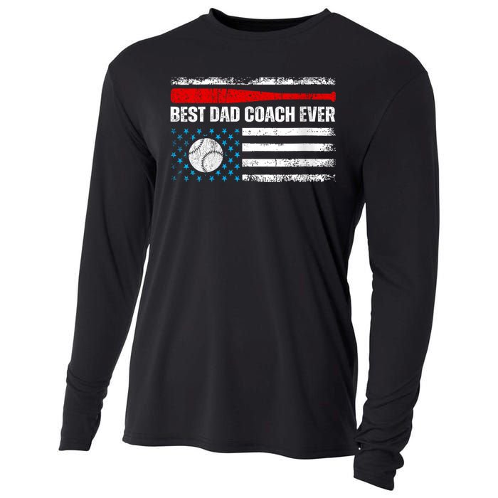 Womens Best Dad Coach Ever Fathers Day USA Day Vintage Baseball Cooling Performance Long Sleeve Crew