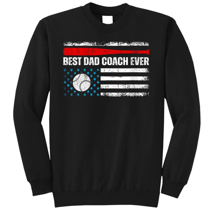 Womens Best Dad Coach Ever Fathers Day USA Day Vintage Baseball Tall Sweatshirt