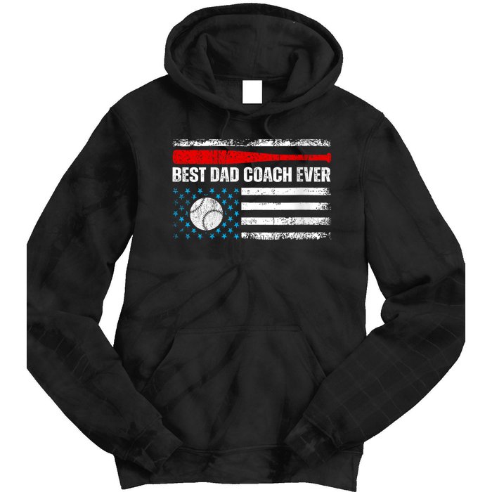 Womens Best Dad Coach Ever Fathers Day USA Day Vintage Baseball Tie Dye Hoodie