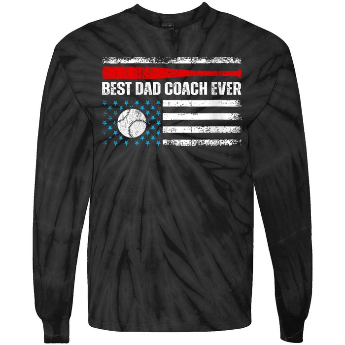 Womens Best Dad Coach Ever Fathers Day USA Day Vintage Baseball Tie-Dye Long Sleeve Shirt