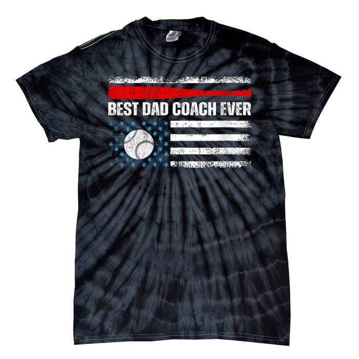 Womens Best Dad Coach Ever Fathers Day USA Day Vintage Baseball Tie-Dye T-Shirt