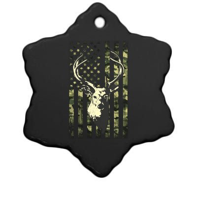 Whitetail Buck Deer Hunting American Flag Camouflage Hunter Gift Ceramic Star Ornament