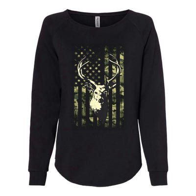 Whitetail Buck Deer Hunting American Flag Camouflage Hunter Gift Womens California Wash Sweatshirt