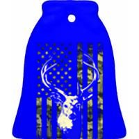 Whitetail Buck Deer Hunting American Flag Camouflage Hunter Gift Ceramic Bell Ornament