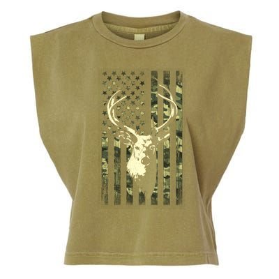 Whitetail Buck Deer Hunting American Flag Camouflage Hunter Gift Garment-Dyed Women's Muscle Tee