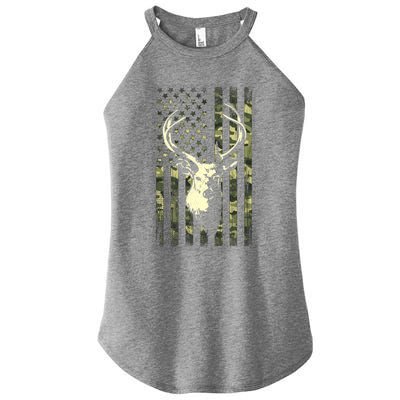 Whitetail Buck Deer Hunting American Flag Camouflage Hunter Gift Women’s Perfect Tri Rocker Tank