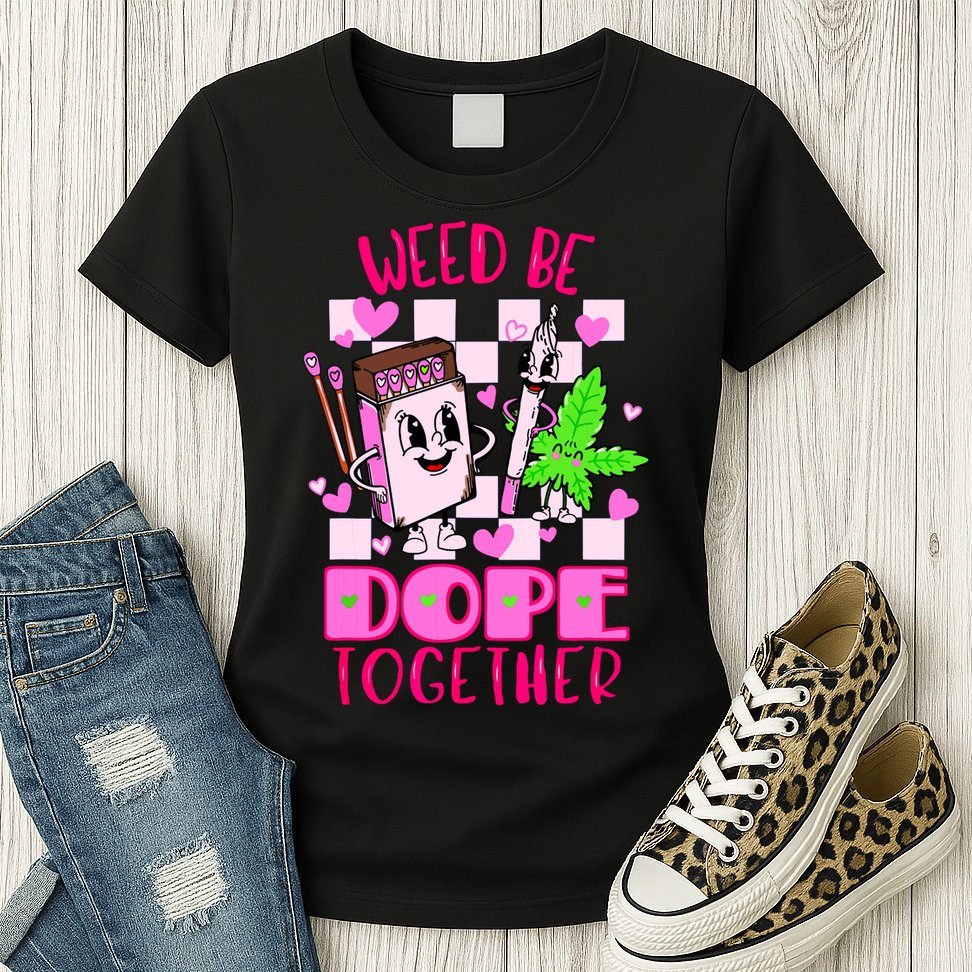 Weed Be Dope Together Valentines Day 420 Marijuana Womens T-Shirt