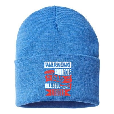 Warning Barbecue Dad Will Yell Loudly Bbq Father Grill Daddy Meaningful Gift Sustainable Knit Beanie