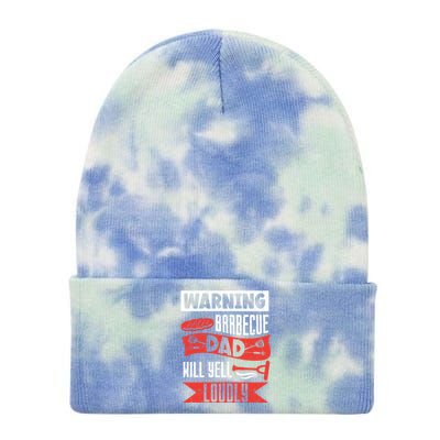 Warning Barbecue Dad Will Yell Loudly Bbq Father Grill Daddy Meaningful Gift Tie Dye 12in Knit Beanie