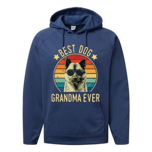 Womens Best Dog Grandma Ever Norwegian Elkhound Mother's Day Performance Fleece Hoodie