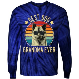 Womens Best Dog Grandma Ever Norwegian Elkhound Mother's Day Tie-Dye Long Sleeve Shirt