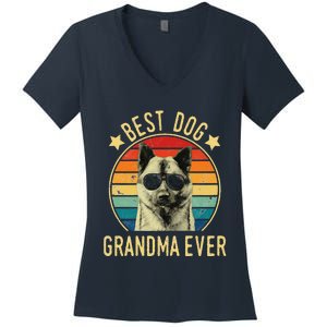 Womens Best Dog Grandma Ever Norwegian Elkhound Mother's Day Women's V-Neck T-Shirt