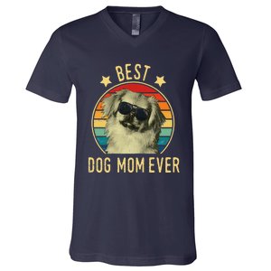 Womens Best Dog Mom Ever Pekingese Mother's Day Gift V-Neck T-Shirt