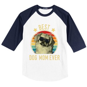 Womens Best Dog Mom Ever Pekingese Mother's Day Gift Baseball Sleeve Shirt