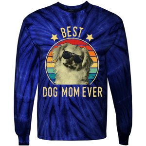 Womens Best Dog Mom Ever Pekingese Mother's Day Gift Tie-Dye Long Sleeve Shirt