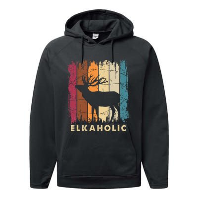 Wildlife Buck Elk Hunting Hunter Deer Silhouette Elkaholic Performance Fleece Hoodie