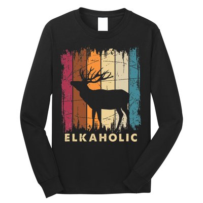 Wildlife Buck Elk Hunting Hunter Deer Silhouette Elkaholic Long Sleeve Shirt