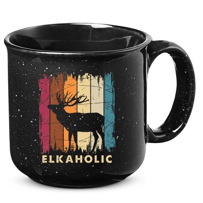 Wildlife Buck Elk Hunting Hunter Deer Silhouette Elkaholic 15oz Campfire Ceramic Mug