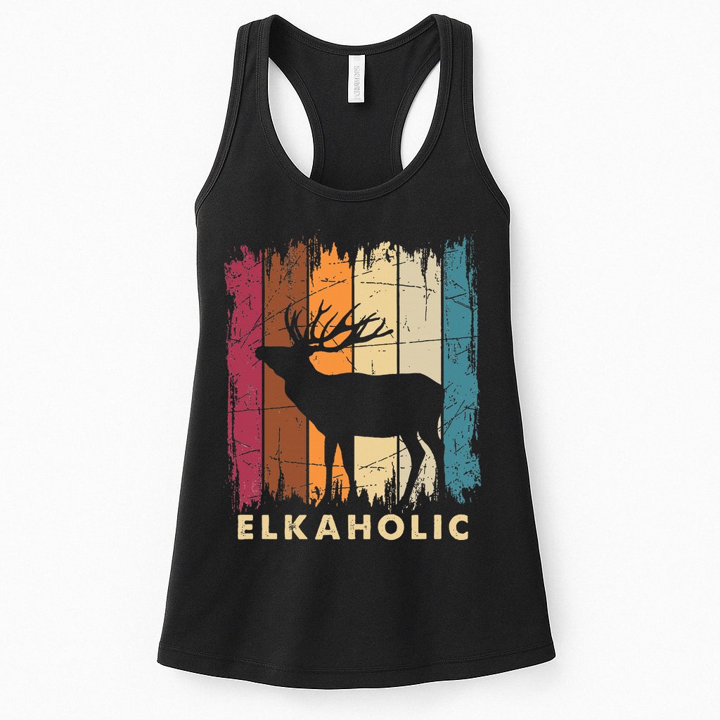 Wildlife Buck Elk Hunting Hunter Deer Silhouette Elkaholic Womens Tank Top
