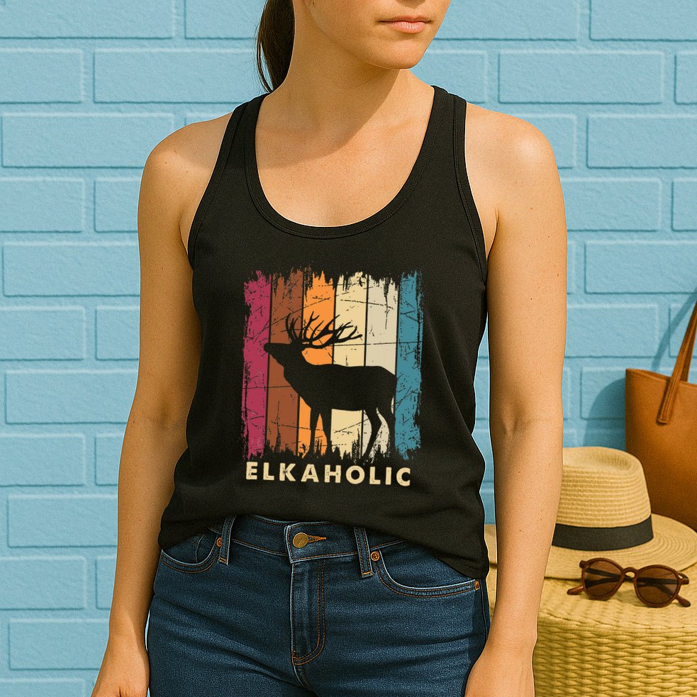 Wildlife Buck Elk Hunting Hunter Deer Silhouette Elkaholic Womens Tank Top
