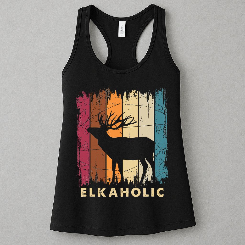 Wildlife Buck Elk Hunting Hunter Deer Silhouette Elkaholic Womens Tank Top