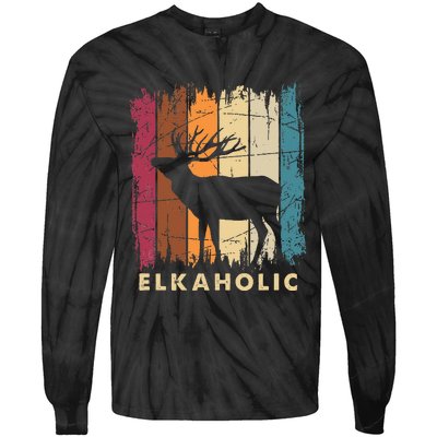 Wildlife Buck Elk Hunting Hunter Deer Silhouette Elkaholic Tie-Dye Long Sleeve Shirt