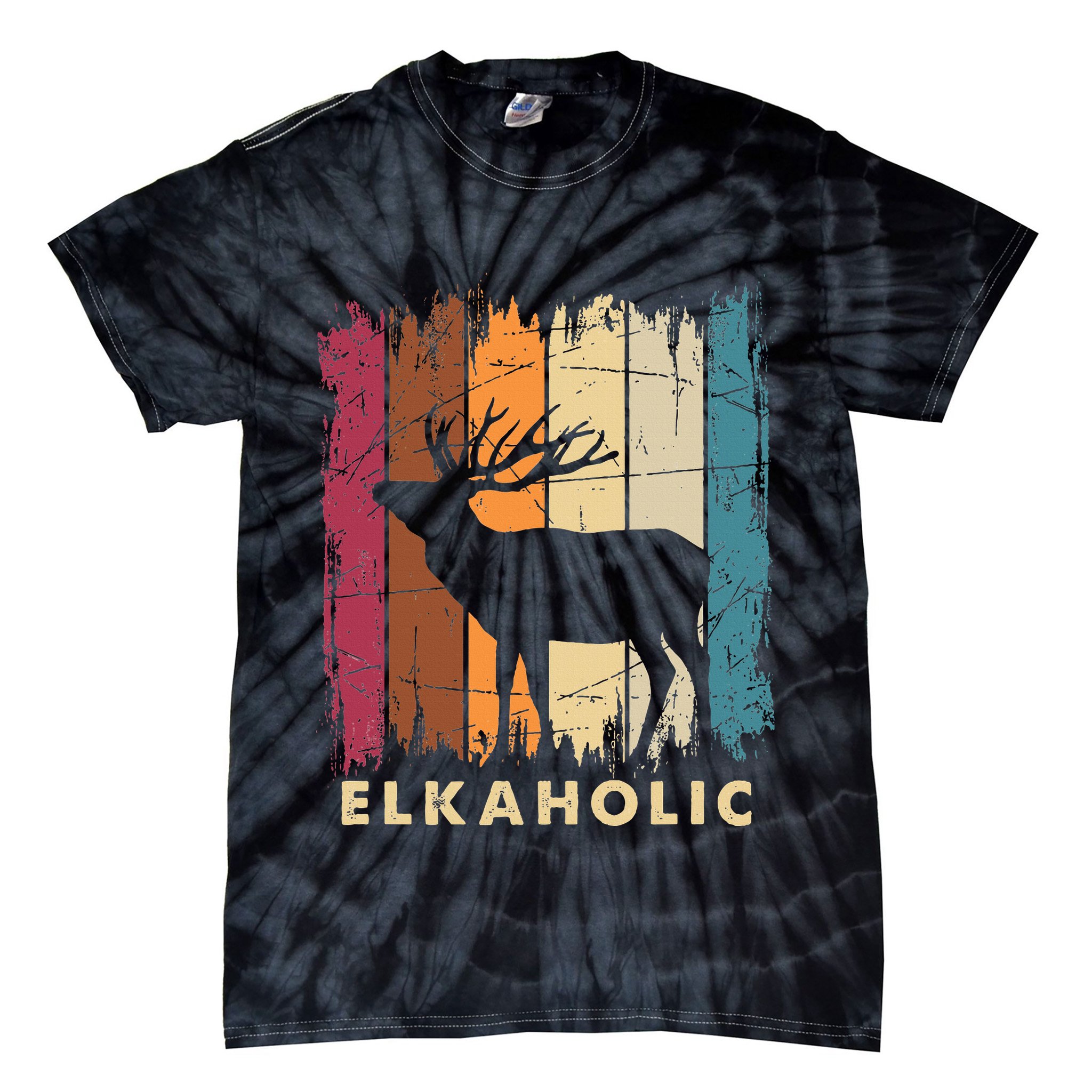 Wildlife Buck Elk Hunting Hunter Deer Silhouette Elkaholic Tie-Dye T-Shirt