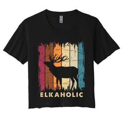 Wildlife Buck Elk Hunting Hunter Deer Silhouette Elkaholic Crop Top