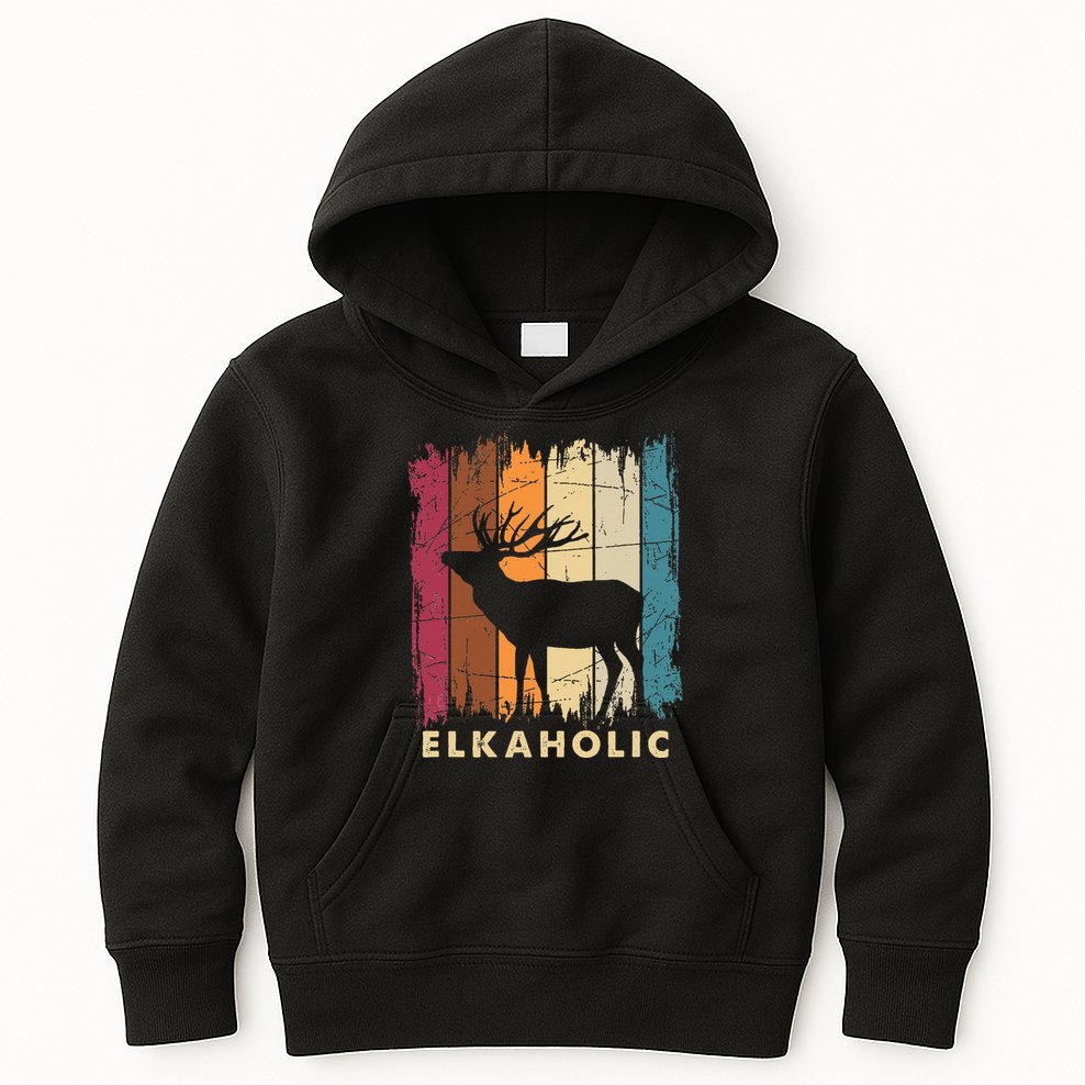 Wildlife Buck Elk Hunting Hunter Deer Silhouette Elkaholic Kids Hoodie