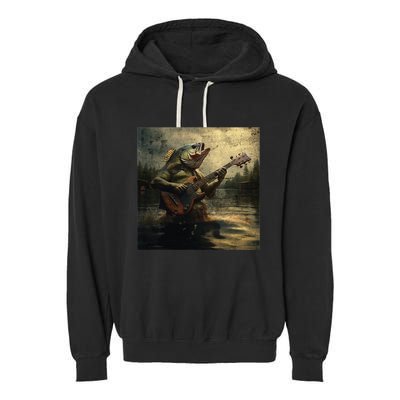 Weird Bass Fish Playing Bass Guitar Funny Cursed Meme Garment-Dyed Fleece Hoodie