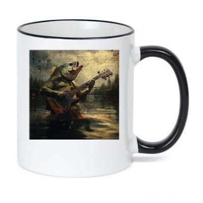 Weird Bass Fish Playing Bass Guitar Funny Cursed Meme 11oz Black Color Changing Mug