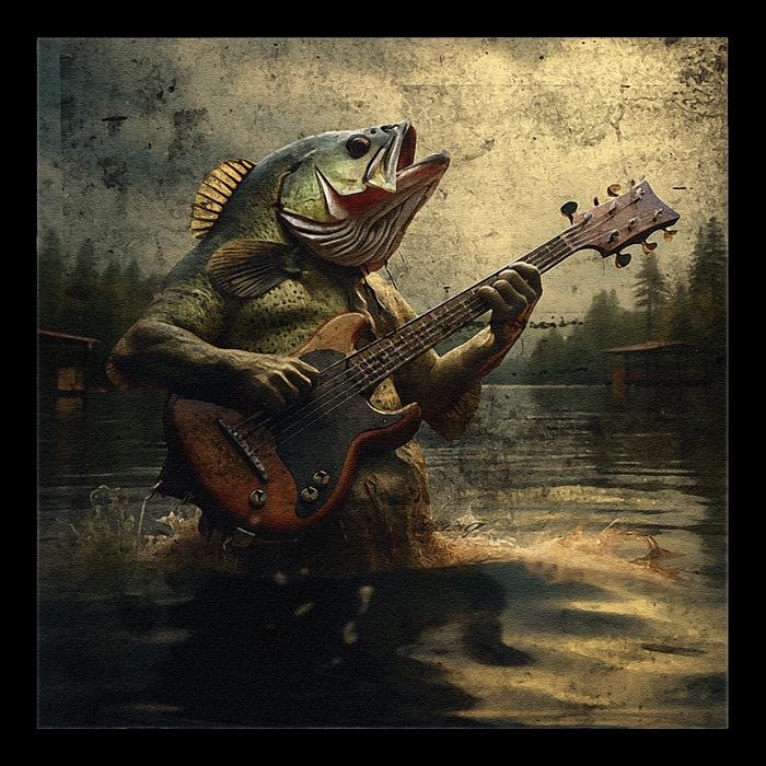 Weird Bass Fish Playing Bass Guitar Funny Cursed Meme Drawstring Bag
