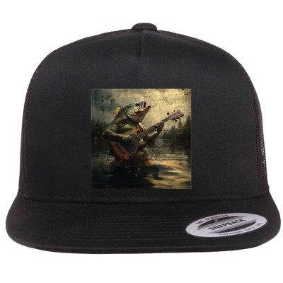 Weird Bass Fish Playing Bass Guitar Funny Cursed Meme Flatbill Hat