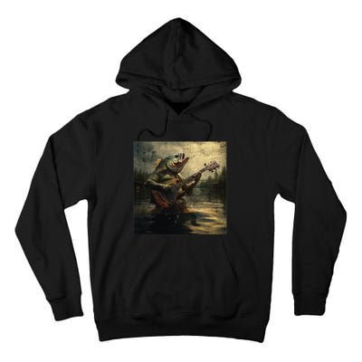 Weird Bass Fish Playing Bass Guitar Funny Cursed Meme Tall Hoodie