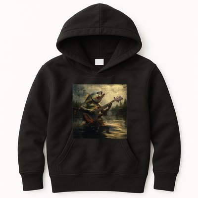 Weird Bass Fish Playing Bass Guitar Funny Cursed Meme Kids Hoodie