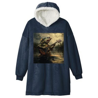 Weird Bass Fish Playing Bass Guitar Funny Cursed Meme Hooded Wearable Blanket